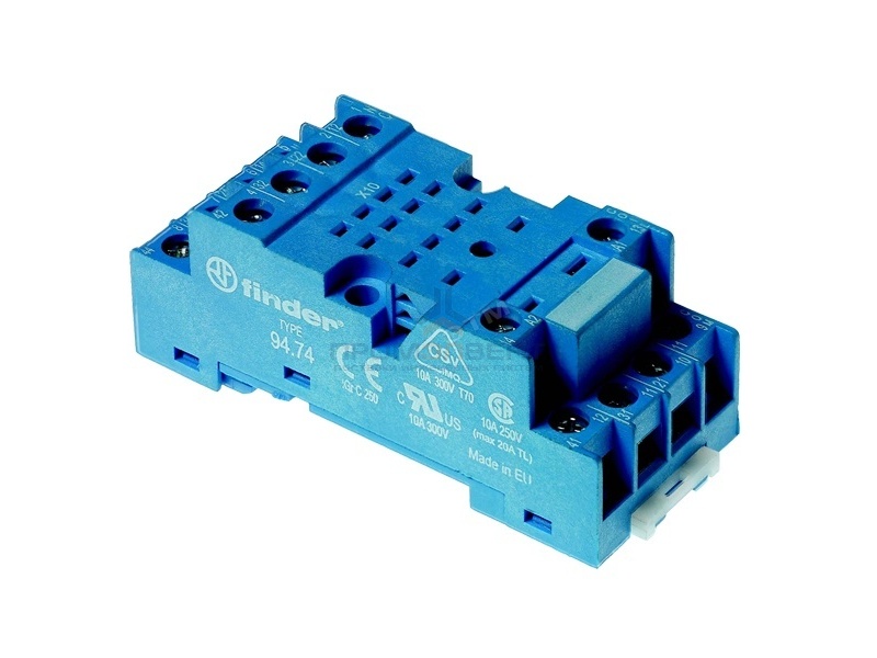 Розетка Finder 94.74 с винтовыми клеммами под шайбу для реле 55.32 и 55.34 (с зажимной клетью)